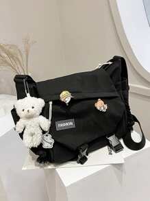 Flap Crossbody Bag With 3pcs Random Brooch