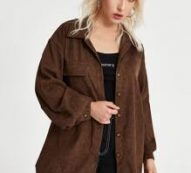 Flap Pocket Button Front Corduroy Blouse
