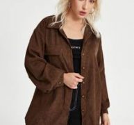 Flap Pocket Button Front Corduroy Blouse