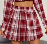 Flap Pocket Chain Detail Plaid Skirt