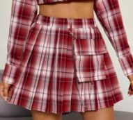 Flap Pocket Chain Detail Plaid Skirt