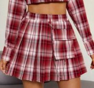 Flap Pocket Chain Detail Plaid Skirt