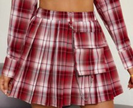 Flap Pocket Chain Detail Plaid Skirt