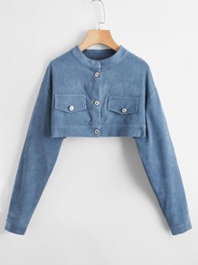 Flap Pocket Crop Corduroy Jacket