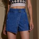 Flap Pocket Denim Skorts Without Belt