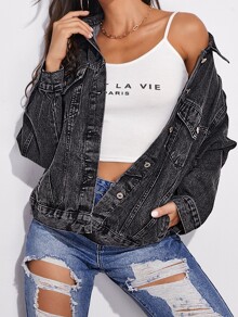 Flap Pocket Drop Shoulder Denim Jacket