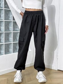 Flap Pocket High Waist Pants