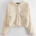 Flap Pocket Zip Up Corduroy Crop Jacket