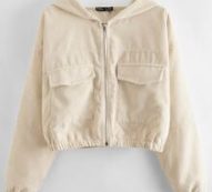 Flap Pocket Zip Up Corduroy Crop Jacket
