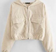 Flap Pocket Zip Up Corduroy Crop Jacket