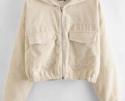 Flap Pocket Zip Up Corduroy Crop Jacket