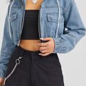 Flap Pockets Drawstring Hooded Denim Jacket