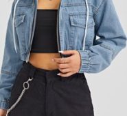 Flap Pockets Drawstring Hooded Denim Jacket