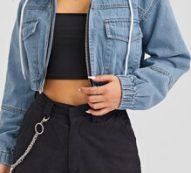 Flap Pockets Drawstring Hooded Denim Jacket