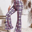 Flare Leg Plaid Pants