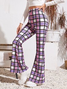 Flare Leg Plaid Pants