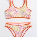 Floral Contrast Binding Bikini Swimsuit