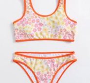 Floral Contrast Binding Bikini Swimsuit