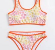 Floral Contrast Binding Bikini Swimsuit