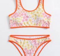 Floral Contrast Binding Bikini Swimsuit