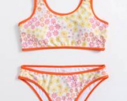 Floral Contrast Binding Bikini Swimsuit