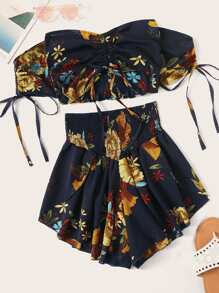 Floral Drawstring Top & Shirred Shorts