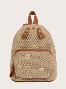 Floral Embroidered Braided Backpack