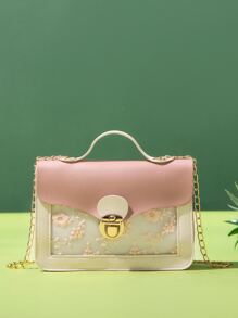 Floral Embroidered Chain Square Bag