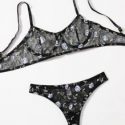 Floral Embroidered Mesh Lingerie Set