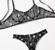 Floral Embroidered Mesh Lingerie Set