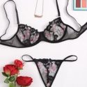 Floral Embroidered Mesh Lingerie Set