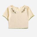 Floral Embroidery Lettuce Trim Tee