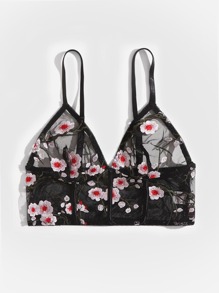 Floral Embroidery Mesh Bra