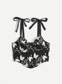 Floral Embroidery Tie Shoulder Cami