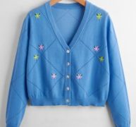 Floral Embroidery V-Neck Cardigan