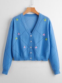 Floral Embroidery V-Neck Cardigan