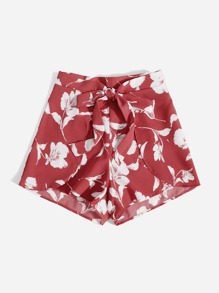 Floral Graphic Belted Shorts