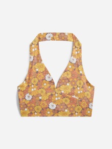 Floral Graphic Bow Back Halter Top