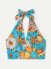 Floral Graphic Crop Halter Top