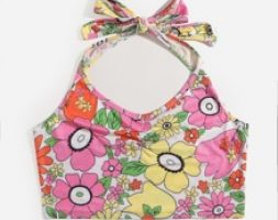 Floral Graphic Crop Halter Top
