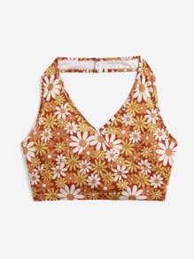 Floral Graphic Crop Halter Top