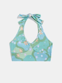 Floral Graphic Crop Halter Top