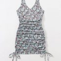 Floral Graphic Drawstring Ruched Halter Dress