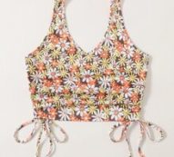 Floral Graphic Drawstring Ruched Halter Top
