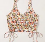 Floral Graphic Drawstring Ruched Halter Top