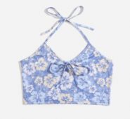 Floral Graphic Knot Halter Top