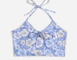 Floral Graphic Knot Halter Top