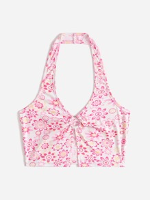 Floral Graphic Ring Decor Halter Top