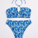 Floral Halter High Waisted Bikini Swimsuit