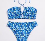 Floral Halter High Waisted Bikini Swimsuit